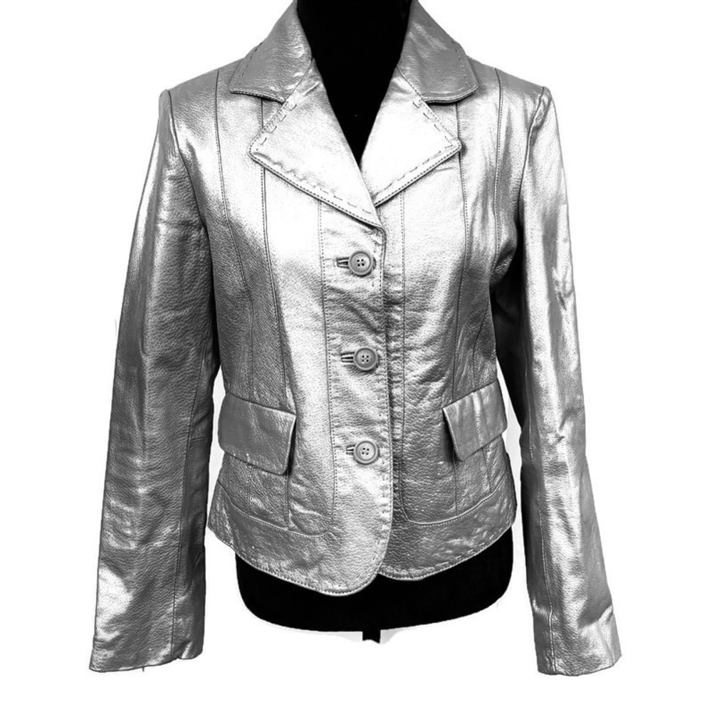 100% Leather Silver Metallic Jacket - image 1